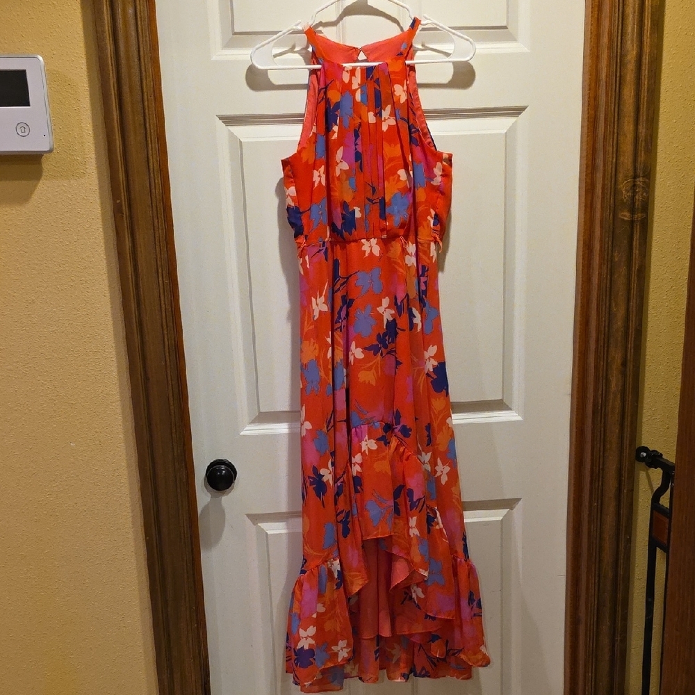 Vince Camuto Orange Floral High Low Dress Size 2‎
